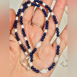 Southwest Beaded Necklace Lapis Lazuli Mother Of Pearl Hematite Beads  Sz 18”